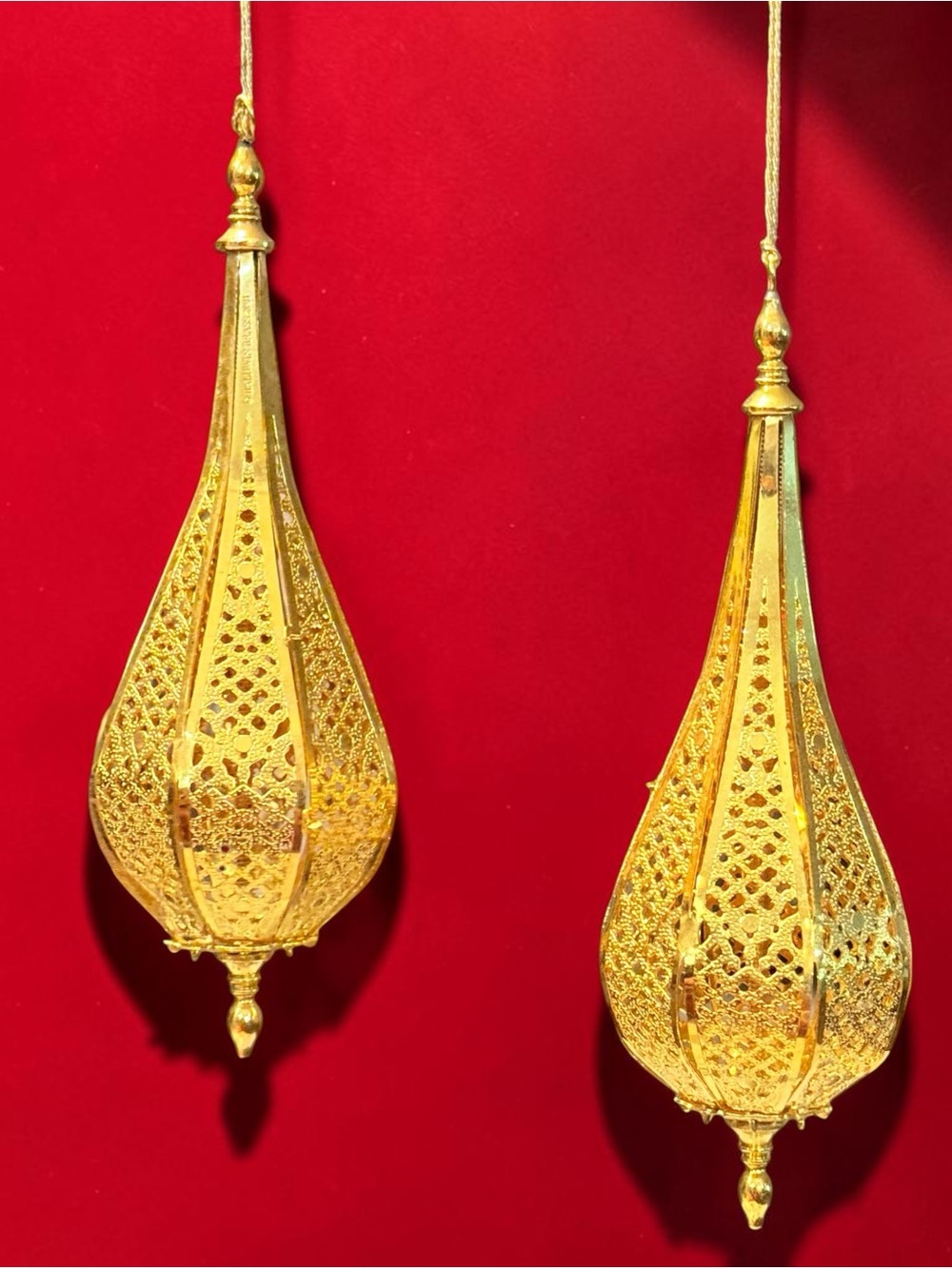 BALDWIN 24kt GOLD FINISH BRASS DROPLET CHRISTMAS ORNAMENT 77020.010 Lot of 2 VTG